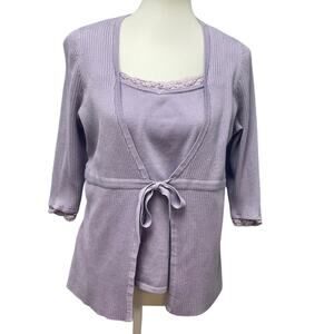 Studio 1940 Womens 14/16 Layered Look Acrylic Long Sleeve Lace Trimmed Sweater